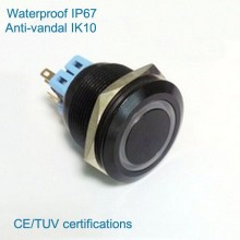 CMP 25mm ring illuminated Led Black Push Button Switch,Light Push Button Switch, Flat Type Push Button Switch
