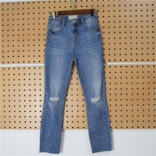 Women's denim raw hem straight pant