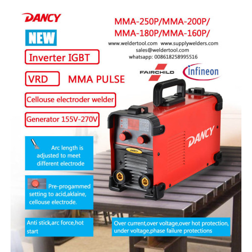 200A cellouse mma pulsed arc welding machine,220V 1phase input,Vertical Weld,overhead Weld,fillet Weld