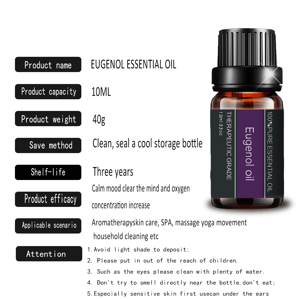 Etiqueta privada 100% puro aceite esencial de eugenol natural