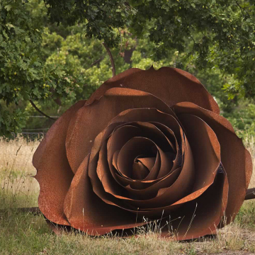 famous metal art theme park flora large roses garden corten steel sculpture