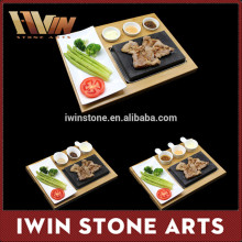 Lava Rock Cooking Stone Set,Resturant Natural Steak Grill Lava Stone Wood Steak Plate Lava Stone Pot