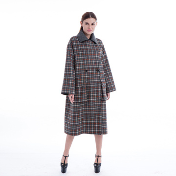 Chequered double-breasted cashmere overcoat