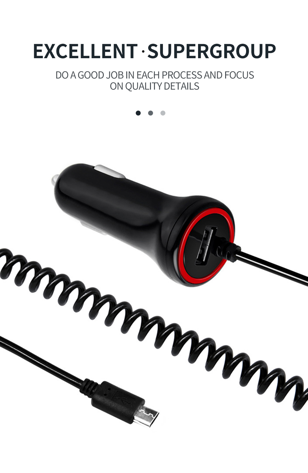 4.8A USB Car Charger with Micro Extension Cable 4.8A USB Car Charger with Micro Extension Cable