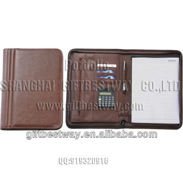 Genuine leather A4 Portfolio,zipper portfolio folder