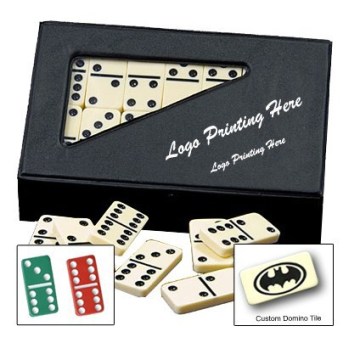 Double Six Domino Sets with Custom-Imprinted Vinyl Cases and Custom-Imprinted Tiles