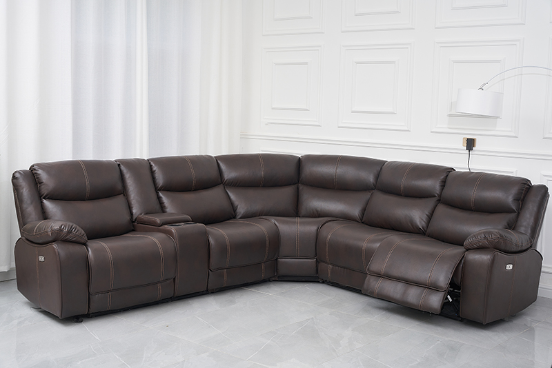 Brown Air Leather Electric Corner Recliner Sofa