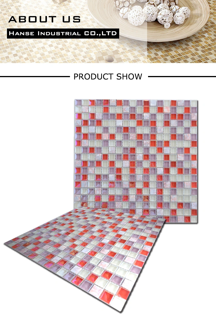 300X300 Color Mixture Glass and Stone Mosaic Wall Tile