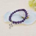 Natural Amethyst Chakra Gemstone 8mm Putaran Beads Mantra Gelang dengan Hati Alloy