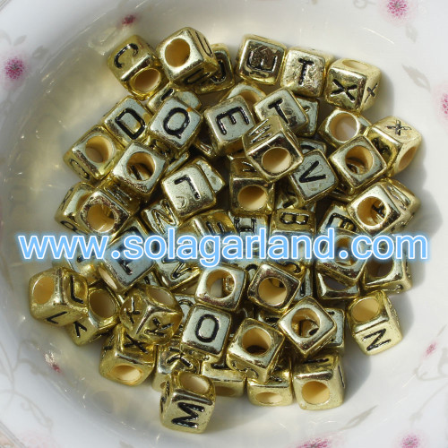 Cuentas cuadradas de letras con forma de cubo de alfabeto mixto e individual de oro de 6x6 mm