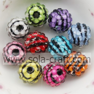 12MM, 14MM, 18MM, 20MM Zebra gestreifte Vollkugel-Acrylperlen mit Harzkristall