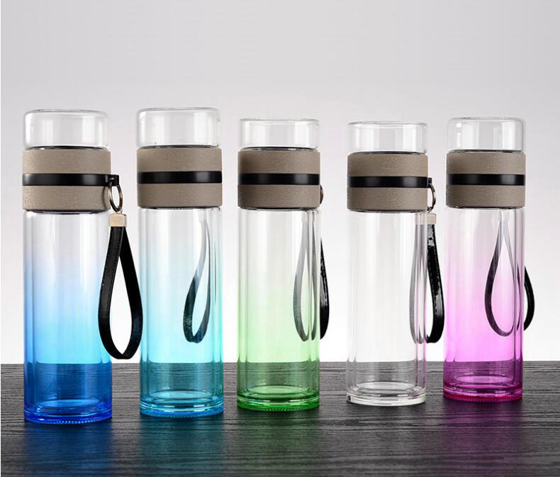 Hot Sale Glass Gradual Change Colorful Water Bottle Reusable Glass Water Bottle