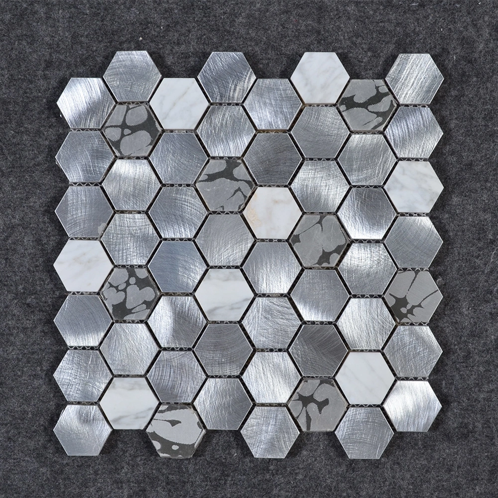 Commercial Shops Decorative Aluminum Mix Marble Mosaic Tile Hexagonal