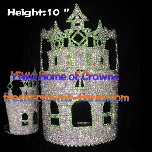 10 inch Grosir Crystal hijau Castle mahkota