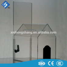 Transparent Acrylic House Shaped Coin / Money / Donation / Suggestion Boxes with Sign Holder
