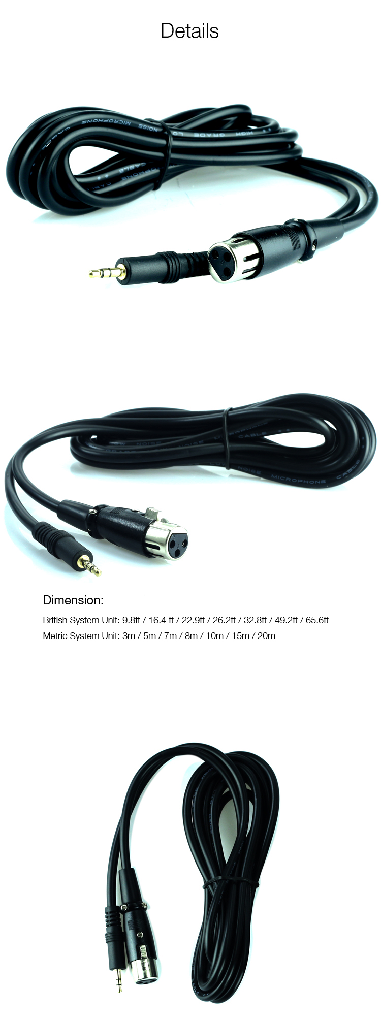 3 Pin XLR Female to AUX 3.5mm Speaker Microphone Balanced Audio Cable