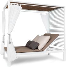 Adjustable Metal Garden Sun Bed with Canopy - Double Sun Lounger