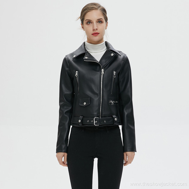 Customized Women Zipper PU Leather Jacket