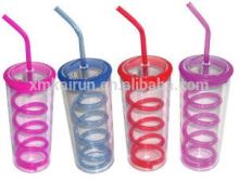 plastic cup with straw/plastic cup with lid and straw/plastic straw cup (swirl straw)