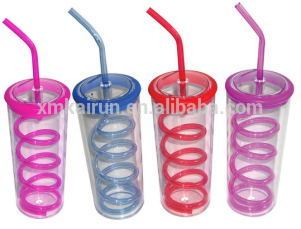 plastic cup with straw/plastic cup with lid and straw/plastic straw cup (swirl straw)