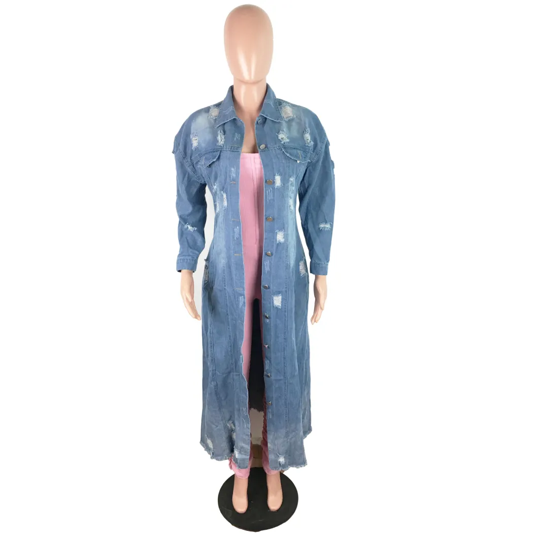 L99534 Wholesale New Design Ripped Cardigan Windbreaker Denim Jacket