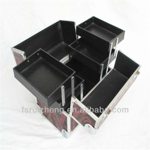 RZ-TMR2,Red Combination Lock Double Open Cosmetic Case,Hair Beauty Carrying Cases With Tray