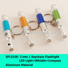LED Keychain Light with whistle and compass