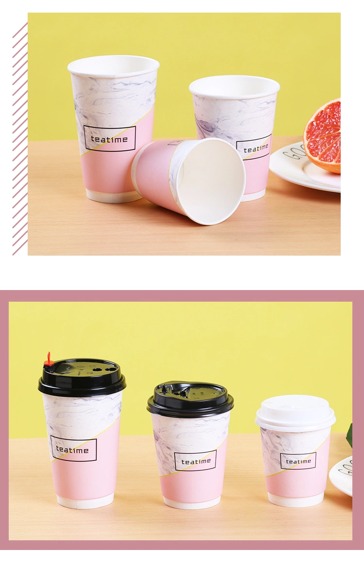 Coffee Cup Disposable with Cover Anti-Scalding Hot Drink Milk Tea Paper Cup Custom Commercial