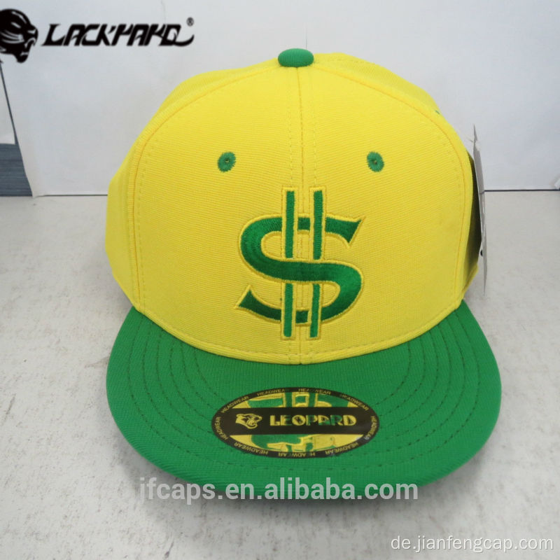 Stickerei gelb und grün Snapback HipHop flache Kappe