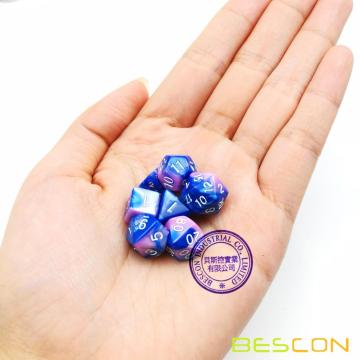 Bescon Mini Gemini Two Tone Polyhedral RPG Dice Set 10MM, Small Mini RPG Role Playing Game Dice D4-D20 in Tube,Color of Myosotis