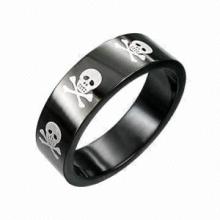 Black Stainless Steel Skull and Crossbones Unisex Band Ring