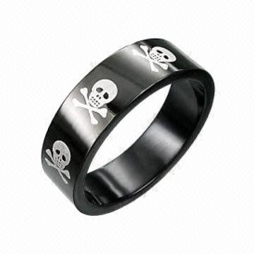 Black Stainless Steel Skull and Crossbones Unisex Band Ring