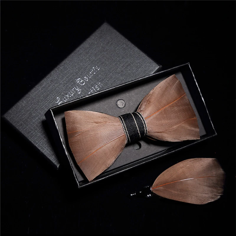 Factory Outlet 100% Hand-Made Natural Feather+PU Men's Bow Tie Pretty Beautiful