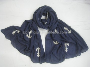 Fashion popular designer captain embroided scarf,hijab scarf,breads scarf