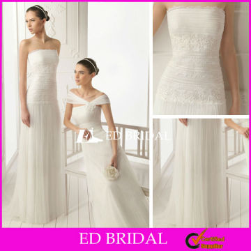 A Line Strapless Straight Across Floor Length Tulle Lace White Grecian Dresses Wedding Dresses