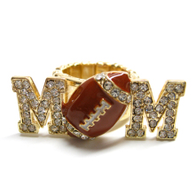 Wholesale Sports Jewelry Football Mom Rhinestone Epoxy Charm Stretch Gold Ring