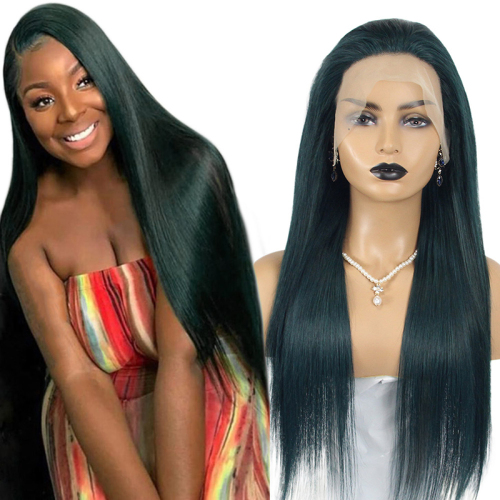 New hair product 13x4 lace long wigs green color, dark green straight human hair wig, green colorful human hair wig