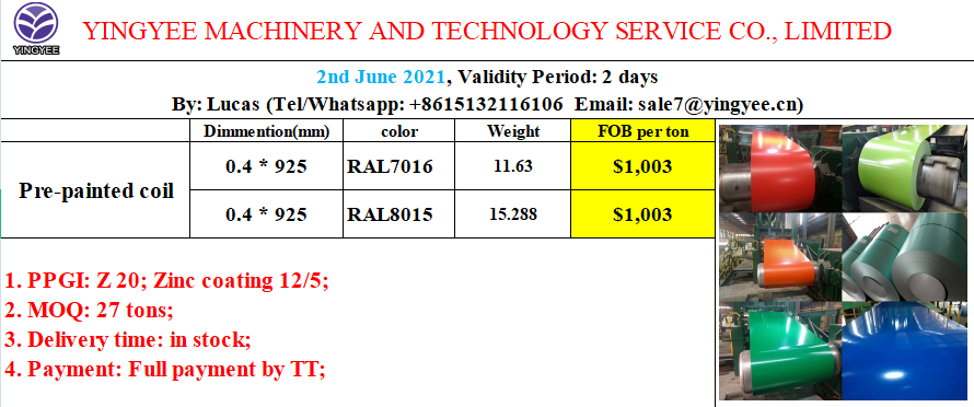 Quotation of Prapainted coils in stock