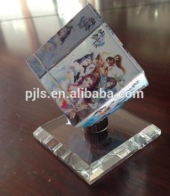 Tall base chamfer crystal block cube with color print