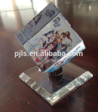 color print crystal cube with tall base, tall base corner cut crystal cubes