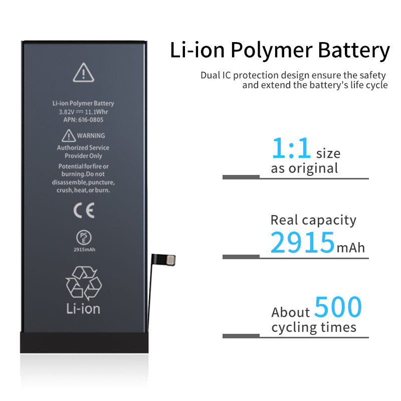2021 fábrica de la fábrica 0 batería de ciclo del duradero 2915mAh batería de la venta al por mayor del oem para el teléfono móvil 6P