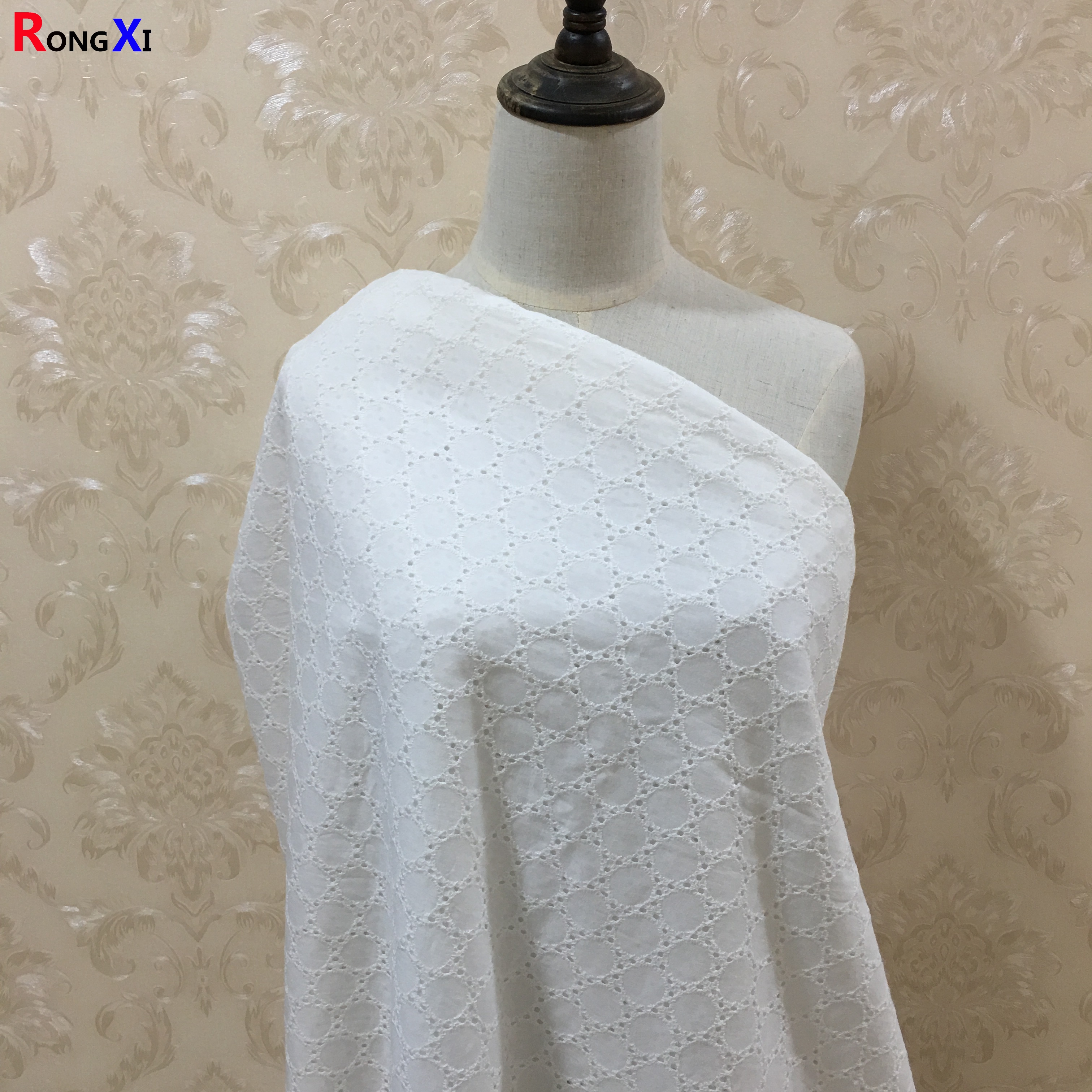 RXF0517 Embroidered Hole Voile White Cotton Lace fabrics