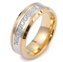 24k Gold Plated 8mm Tungsten Carbide Cubic Zirconia Eternity Ring