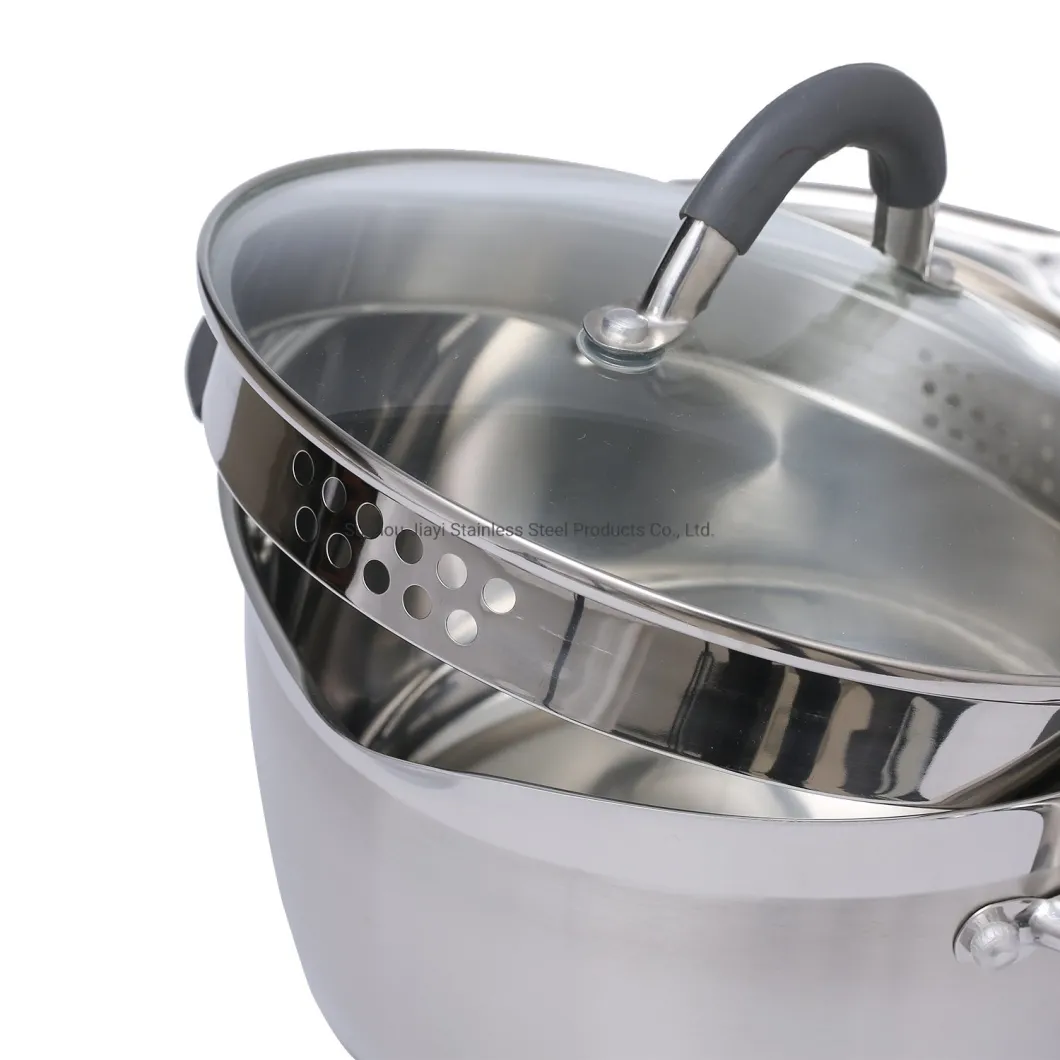 Tutup Kaca Datar Terlihat Set Peralatan Masak Masakan Stainless Steel Makanan Casserole Camping Pot