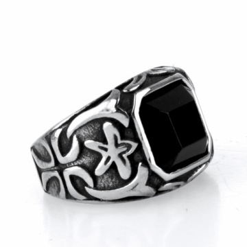 Black cross square stone signet rings