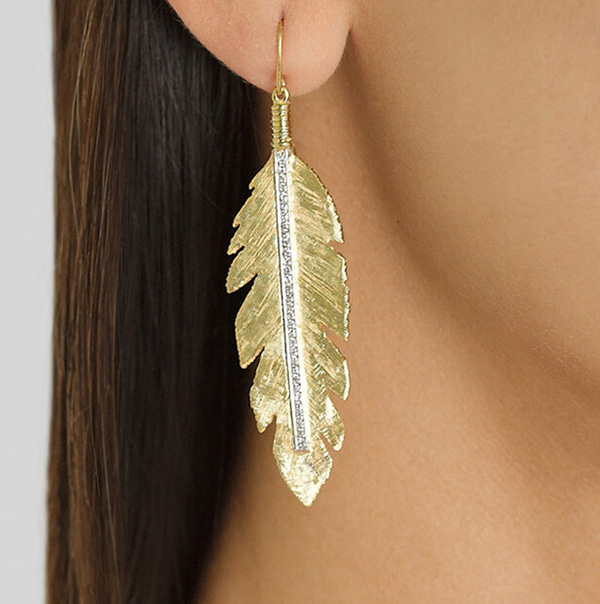 Alloy Jewelry Feather Shape Earrings