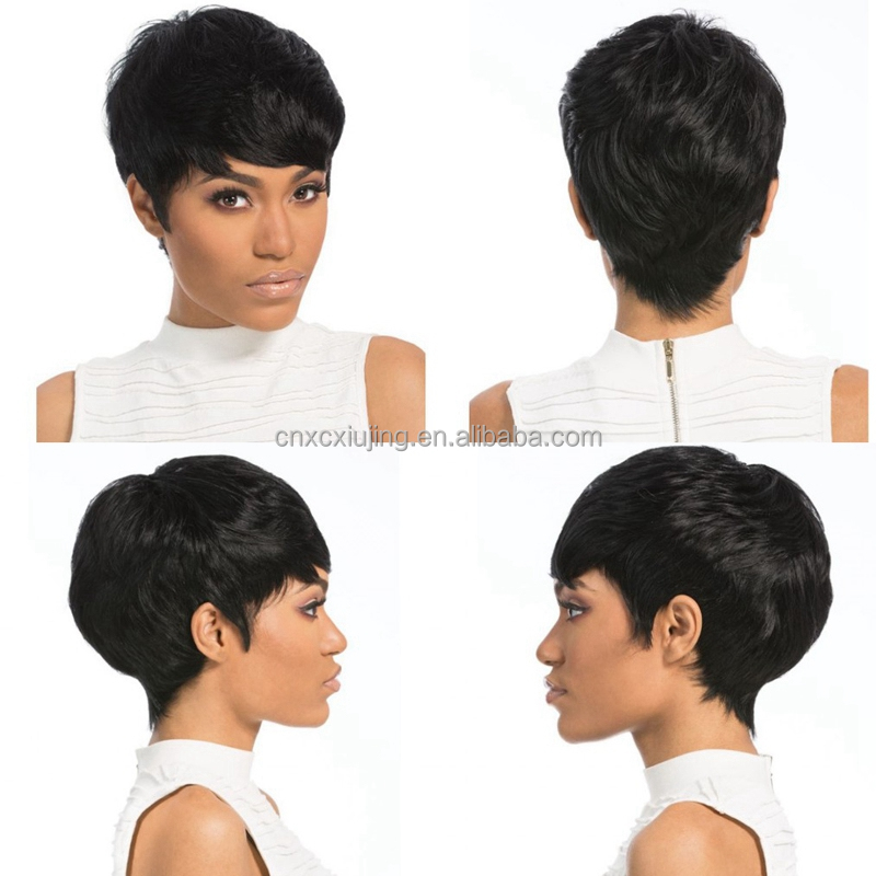 REINE Short Human Hair Wigs Pixie Cut Straight Remy Brazilian Hair for Black Women Machine Made  Cheap Glueless Wig