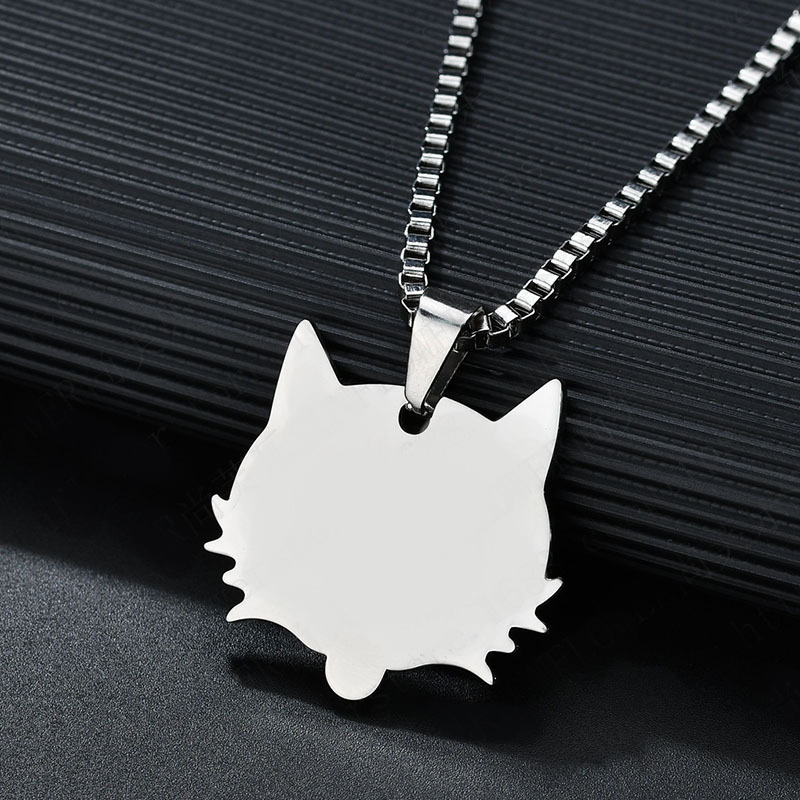 wholesale engravable jewelry fox shape smooth surface dog cat pet tags custom name custom pattern plate necklace stainless steel