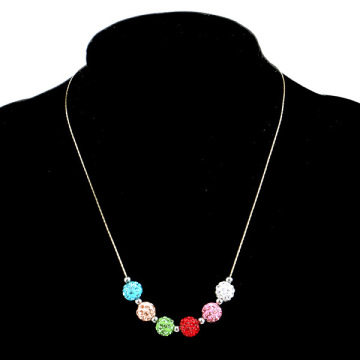 Multi Color Clay Shamballa Choker Beads Chain Necklace