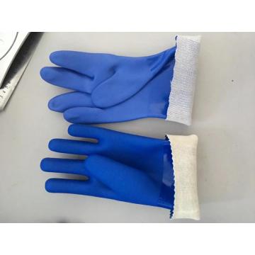 ПВХ голубые перчатки с покрытием из ПВХ